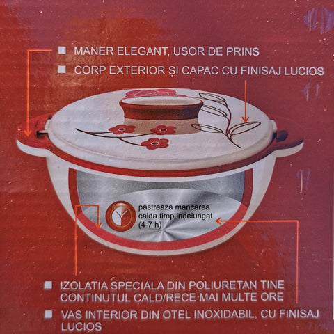 Caserola termoizolanta cu capac 5,1 litri model floral terasa piscina evenimente