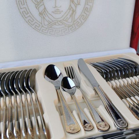 Set tacamuri pentru 12 persoane Versace otel inoxidabil 72 piese Bachmayer BM 7882 Cadoul perfect