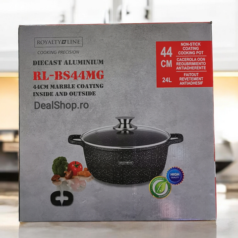Cratita mare Royalty Line RL-BS44ML 44 cm 24 litri interior marmorat capac sticla ideală pentru zacusca gem