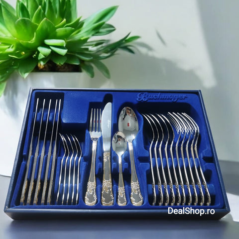 Set tacamuri 6 persoane 24 piese 6 linguri 6 furculițe 6 cutite și 6 lingurite Bachmayer BM 2460 Cadoul perfect