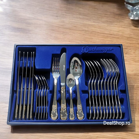 Set tacamuri 6 persoane 24 piese 6 linguri 6 furculițe 6 cutite și 6 lingurite Bachmayer BM 2460 Cadoul perfect