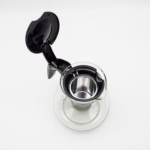 Ceainic cu infuzor, din sticla termorezistenta, capacitate 1, 1L, cu maner rece, diametru 13, 5 cm, negru