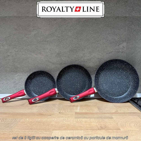 Set 3 Tigai cu invelis din marmura Royalty Line Red– Diametru 20 cm 24 cm și 28 cm Antiaderente pentru Gatit Sănatos și Uniform