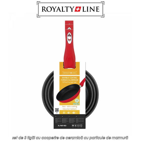 Set 3 Tigai cu invelis din marmura Royalty Line Red– Diametru 20 cm 24 cm și 28 cm Antiaderente pentru Gatit Sănatos și Uniform