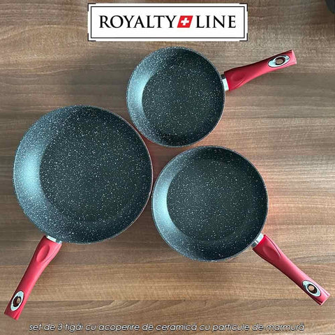 Set 3 Tigai cu invelis din marmura Royalty Line Red– Diametru 20 cm 24 cm și 28 cm Antiaderente pentru Gatit Sănatos și Uniform