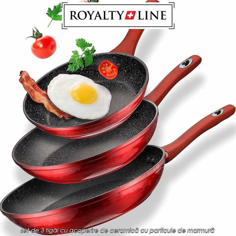 Set 3 Tigai cu invelis din marmura Royalty Line Red– Diametru 20 cm 24 cm și 28 cm Antiaderente pentru Gatit Sănatos și Uniform