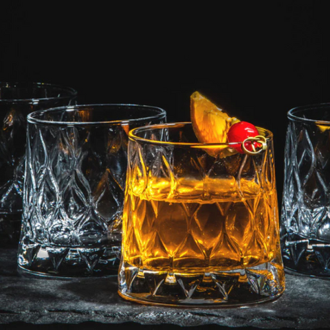Set 12 pahare Leafy 300 ml sticla groasa transparenta design elegant cu model în relief pentru whisky sau cocktailuri