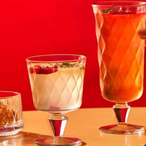 Set 4 pahare cocktail Leafy 270 ml – sticlă groasă transparentă, design elegant cu model în relief