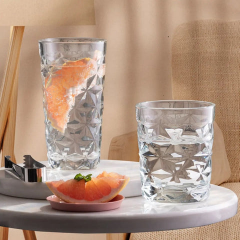 Set 4 Pahare Estrella 305 ml – Sticlă groasă cu design geometric elegant ideale pentru whisky, apă sau cocktailuri