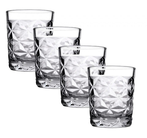 Set 4 Pahare Estrella 305 ml – Sticlă groasă cu design geometric elegant ideale pentru whisky, apă sau cocktailuri