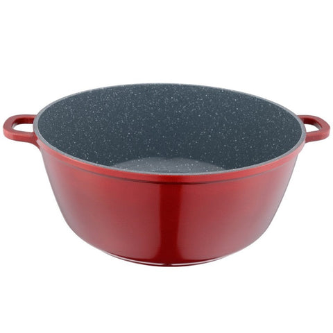 Cratiță mare cu înveliș de marmură 44 cm – capac sticlă termorezistentă 23.5 litri culoare roșu metalizat