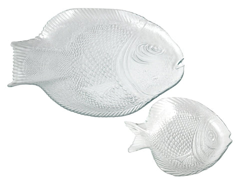 Set 1 platou si 6 farfurii, forma peste, Pasabahce Marine, sticla 97159