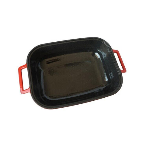 Oala din fonta emailata cu capac dublu Hausberg HB-H758 capacitate 4 litri diametru 25x33 cm adancime 10 cm interior antiaderent Rosu