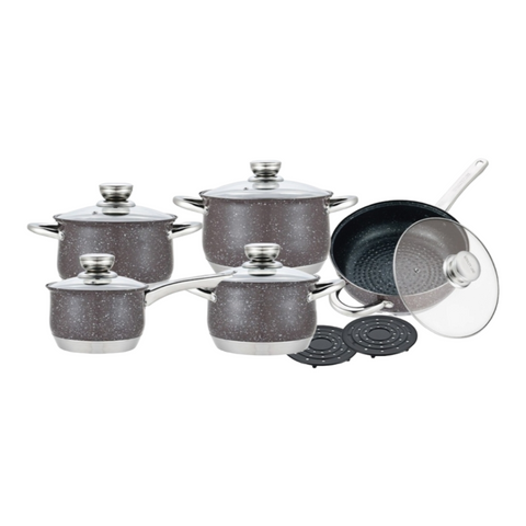 Set cratițe Royalty Line 12 piese din otel Inoxidabil Brown  Performanta si Design Elegant în Bucătăria Ta