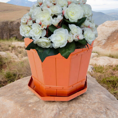 Ghiveci rustic 32 Litri din plastic cu tavă ideal pentru Plantele Tale de Dimensiuni Mari