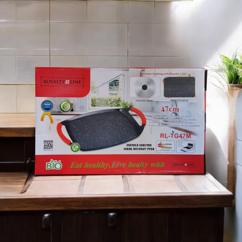 Plita tigaie gratar antiaderenta cu manere detasabile 47 x 29 cm Ideala pentru Inductie Royalty Line