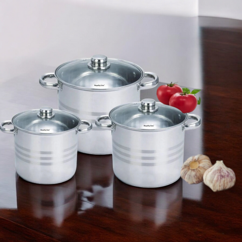 Set 3 oale cu capace, 8,8L, 10,6L, 12,6L, Royalty Line Inox Inductie RL-SP3