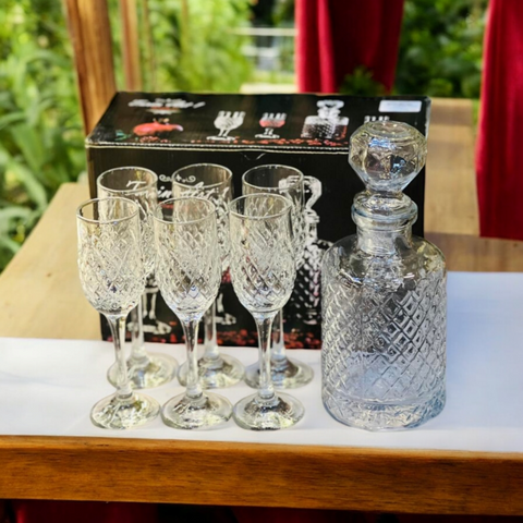 Set 6 pahare sticla 200 ml cu Decantor pentru bauturi 1,2 litri setul de 6 pahare din sticla pentru șampanie vin 200 ml petreceri in curte pe terasa Cadoul perfect