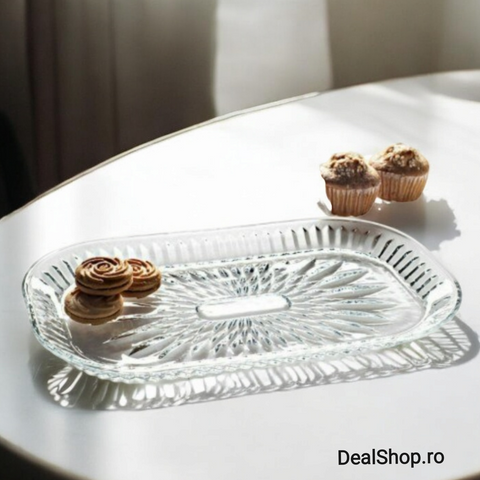 Platou din sticlă dreptunghiular Vetro 29,5 x 17,5 cm Ideal pentru aperitive si deserturi