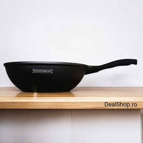 Tigaie Wok cu Capac Royalty Line RL-BW28ML 28 cm 3,7L – Interior Marmură Antiaderent Gătit Rapid și Sănătos