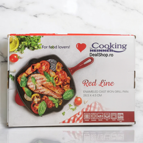 Tigaie grill fonta emailata  Red Line Cooking by Heinner 26.5x4.5 cm tigaie gratar Gateste sanatos