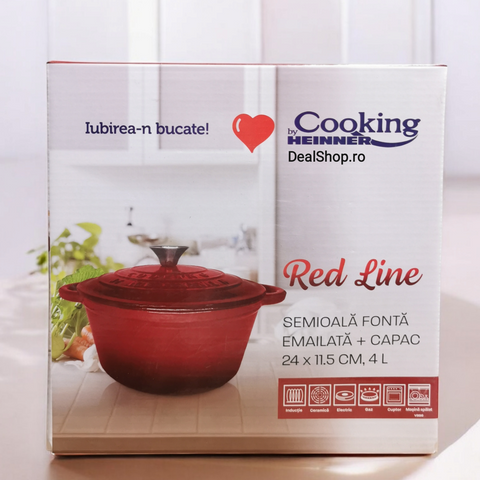 Cratita fonta 4 litri emailata Cooking by Heinner Red Line cu capac 24 x 11,5 cm Gatit sanatos traditional
