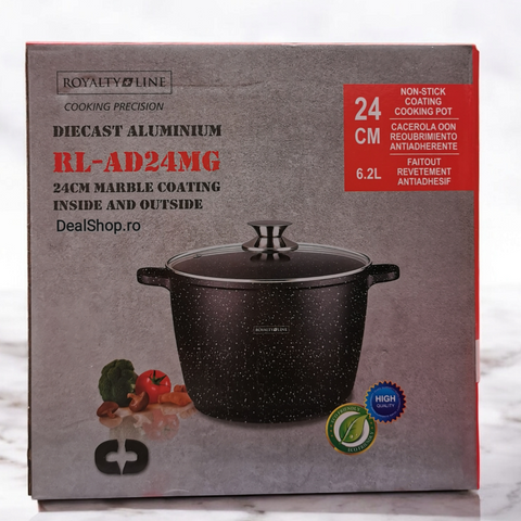 Oala de 6,2 litri cu interior Marmura 24 cm Royalty Line RL-AD24MG Gatit Sanatos Eficient