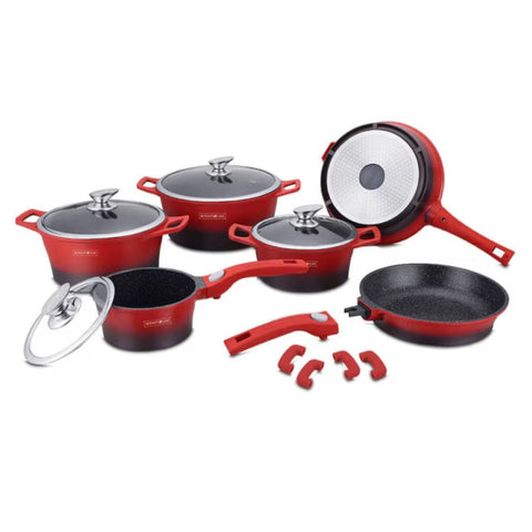 Set cratite 14 piese invelis marmura Royalty Line Premium de lux Rosu cu Negru