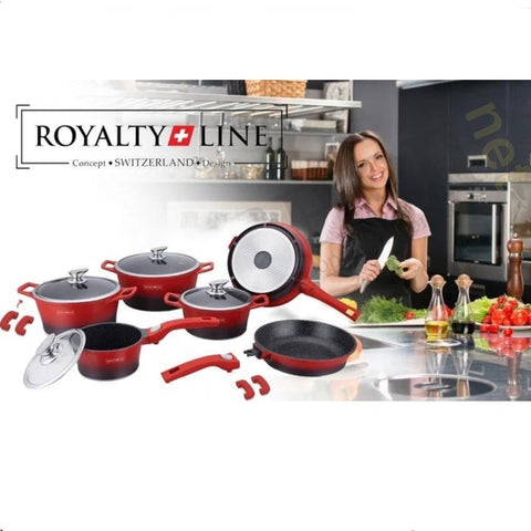 Set cratite 14 piese invelis marmura Royalty Line Premium de lux Rosu cu Negru
