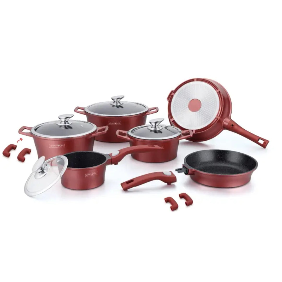 Set Cratițe Royalty Line 14 Piese Înveliș Marmură, Vișiniu Calitate Premium și Eleganță în Bucătăria Ta