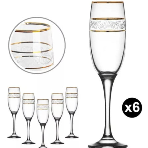 Set 6 pahare aurii sampanie Lav Adora Gold Eleganta si Rafinament pentru Ocazii Speciale 195 ml