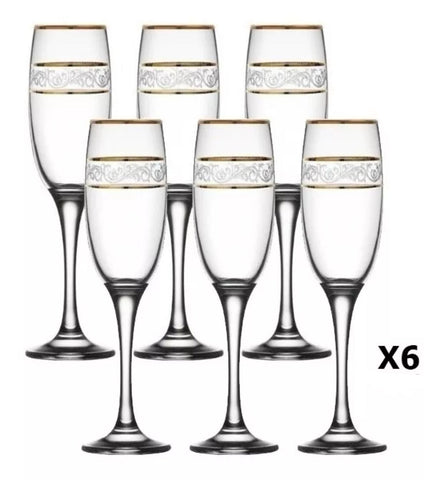 Set 6 pahare aurii sampanie Lav Adora Gold Eleganta si Rafinament pentru Ocazii Speciale 195 ml