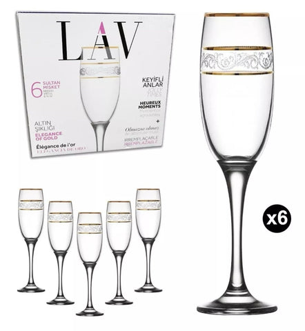 Set 6 pahare aurii sampanie Lav Adora Gold Eleganta si Rafinament pentru Ocazii Speciale 195 ml