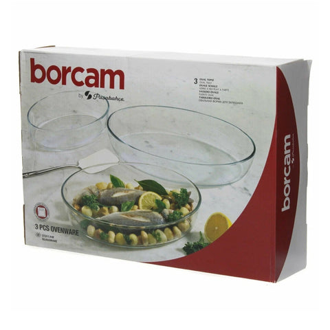 Set 3 tavi yena termorezistente ovale 1,5 litri 2,3 litri  3,2 litri Pasabahce Borcam 159027