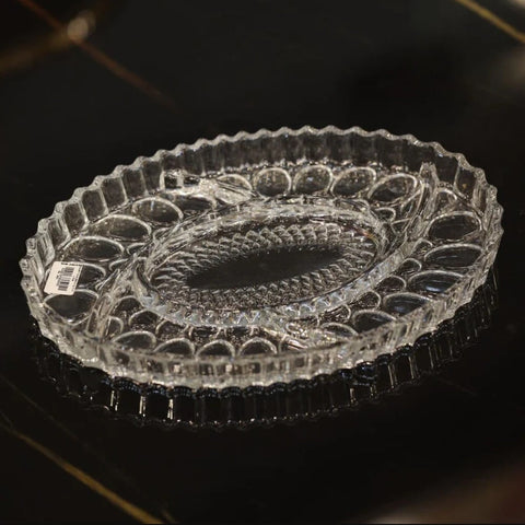 Platou aperitiv & deserturi compartimentat din sticlă rezistentă, oval 30 x 21 cm NOVA – eleganta și organizare la fiecare servire