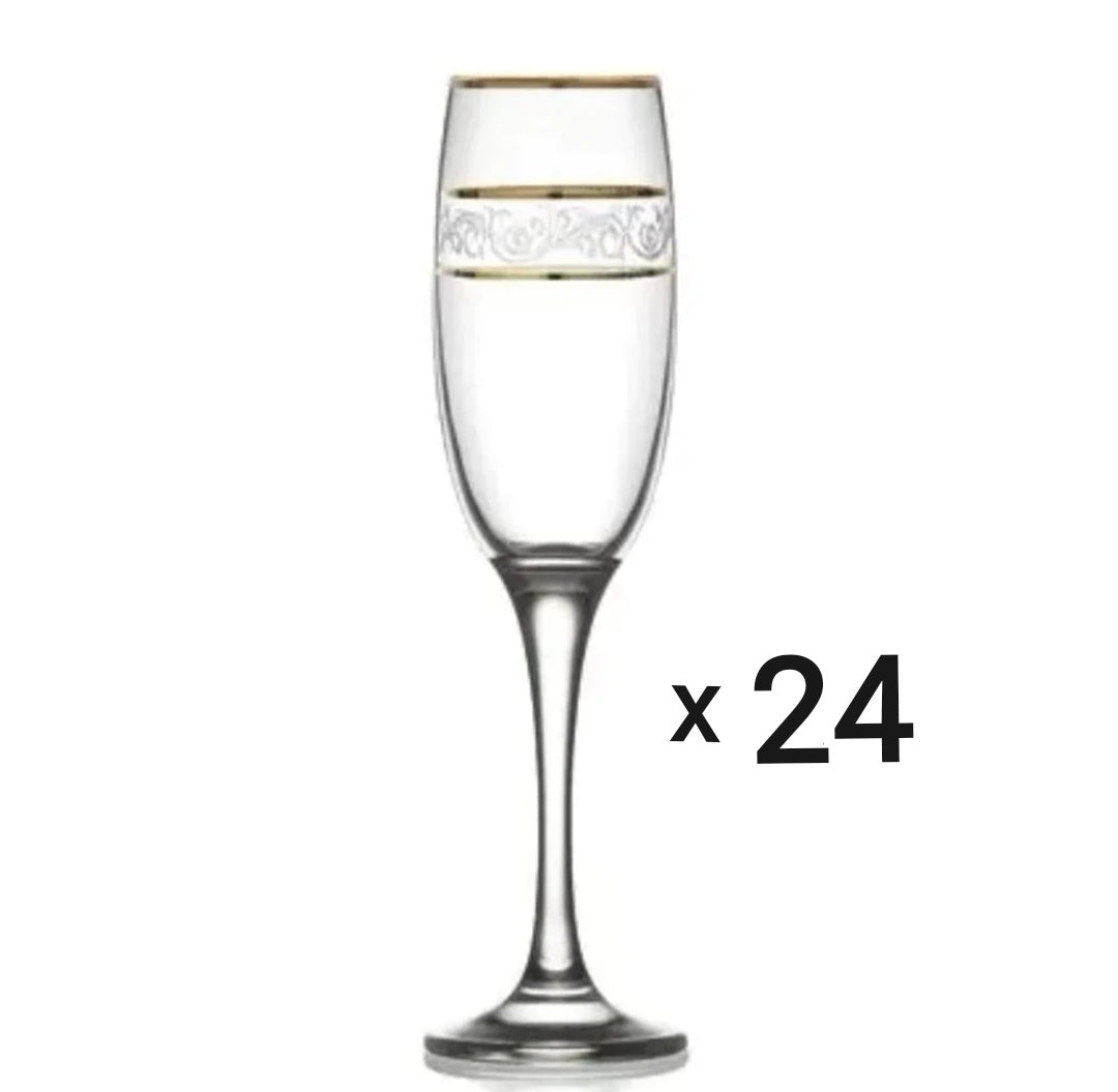 Set 24 pahare sampanie din sticla Lav Adora Gold 190 ml pt evenimente terasa piscina