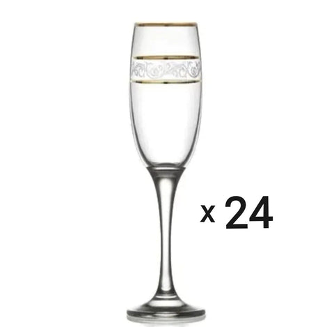 Set 24 pahare sampanie din sticla Lav Adora Gold 190 ml pt evenimente terasa piscina