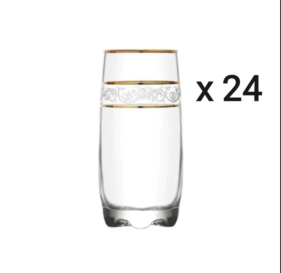 Set 24 pahare aurii long Drink Lav Adora Gold 390 ml Eleganta și Stil pentru Servirea Cocktailurilor și Băuturilor Răcoritoare