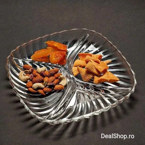 Platou compartimentat din sticla rezistenta pentru gustări aperitive Santa Puzzled 24 x 24 cm