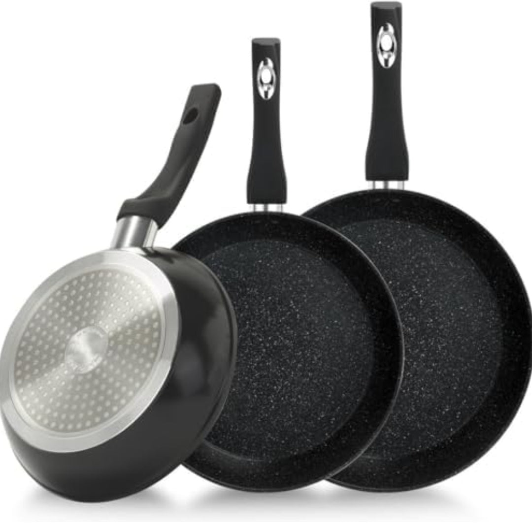 Set 3 tigai cu invelis de marmura Royalty Line Negru RL-FM3F3BK Gătește sanatos