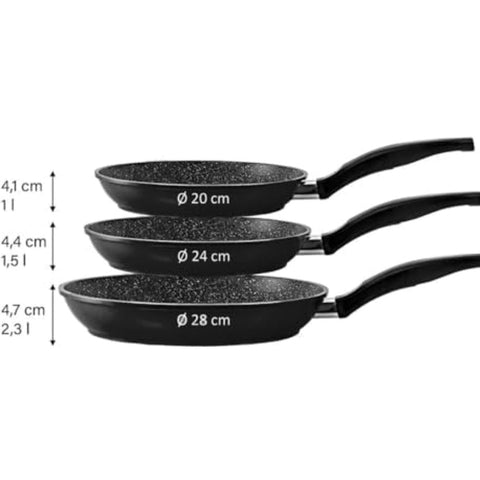 Set 3 tigai cu invelis de marmura Royalty Line Negru RL-FM3F3BK Gătește sanatos