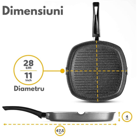 Tigaie Grill Marmorata 28 cm Royalty Line RL-AG28M culoare negru
