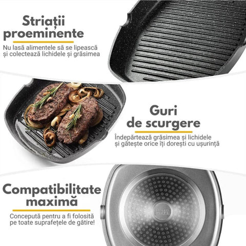 Tigaie grill cu capac sticla 24 cm ROYALTY Line gratar