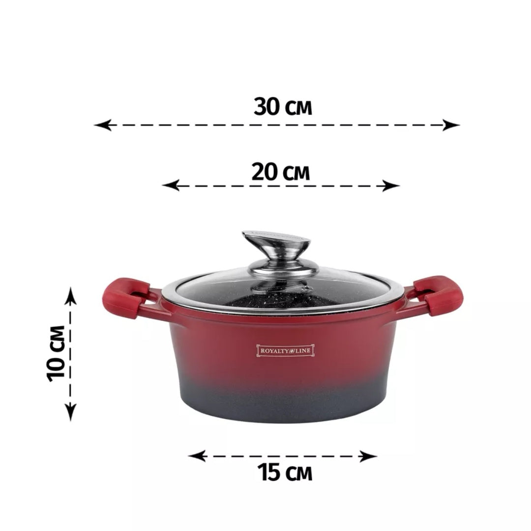 Cratita cu capac 2,5 litri invelis de marmura Royalty Line Rosu cu Negru