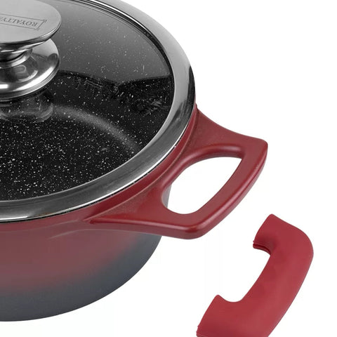 Cratita cu capac 2,5 litri invelis de marmura Royalty Line Rosu cu Negru