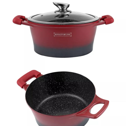 Cratita 4.1 litri invelis de marmura si capac Royalty Line Rosu cu Negru