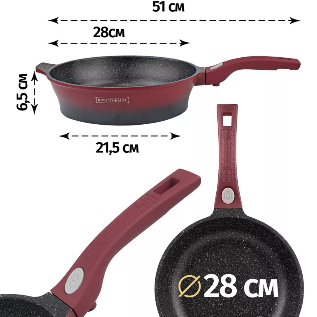 Tigaie cu invelis marmura maner detasabil Royalty Line 28 cm Rosu cu Negru