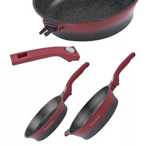 Set cratite 14 piese invelis marmura Royalty Line Premium de lux Rosu cu Negru