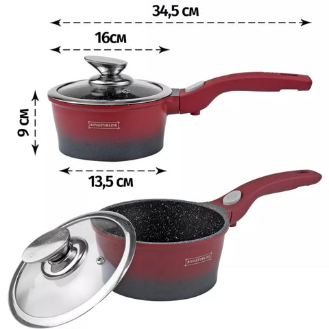 Cratita 1.2 litri sos cu invelis de marmura capac sticla 16×7.8 cm 1,2 l Royalty line Rosu cu Negru