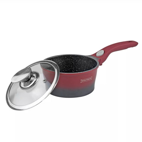Cratita 1.2 litri sos cu invelis de marmura capac sticla 16×7.8 cm 1,2 l Royalty line Rosu cu Negru